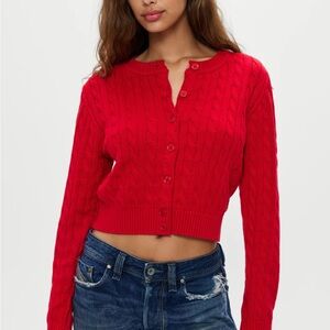 Frankie's Bikinis Dudley Red Cable Knit Cardigan